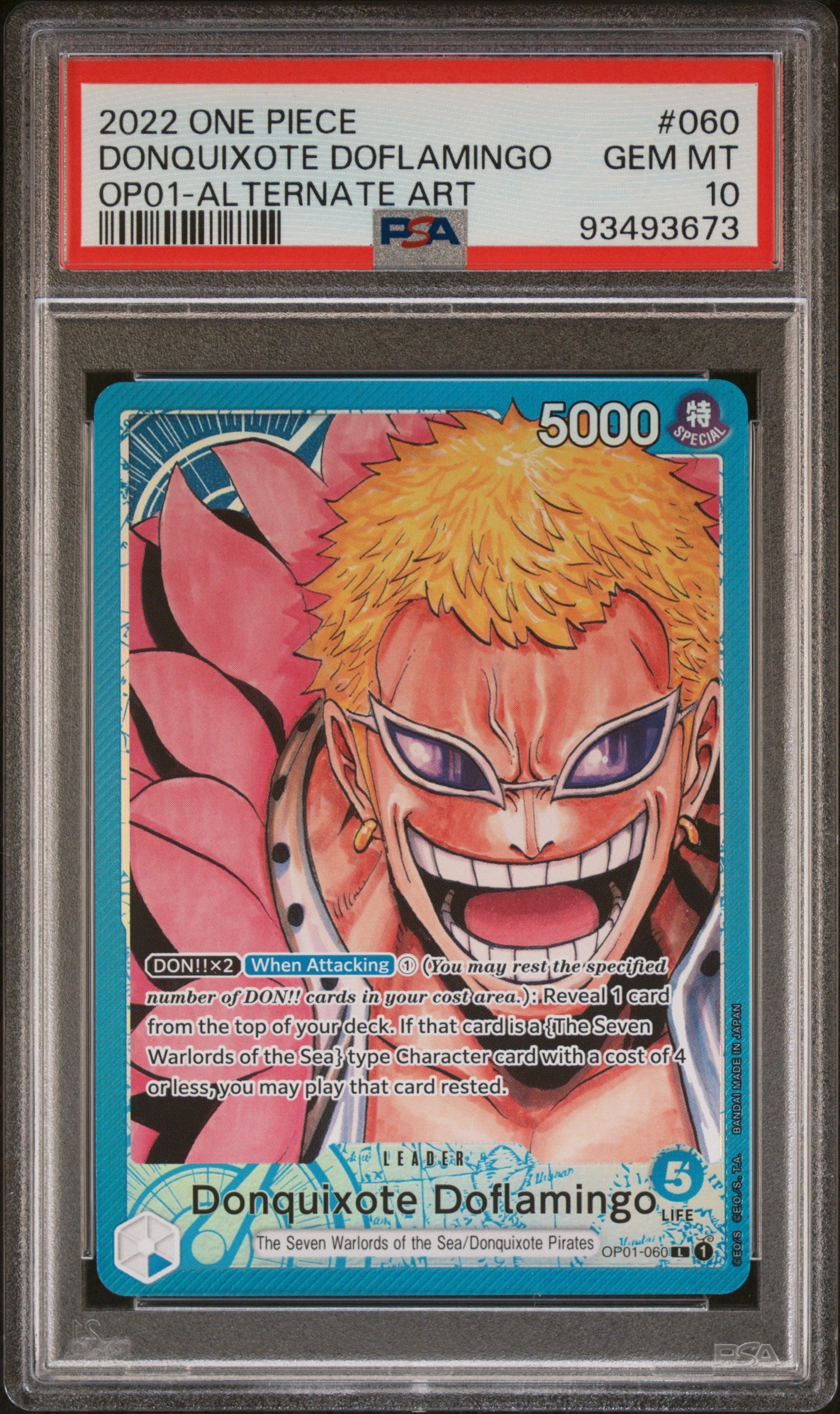 DONQUIXOTE DOFLAMINGO ALTERNATE ART 2022 ONE PIECE OP01-ROMANCE DAWN PSA GEM MT 10