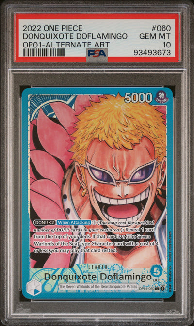 DONQUIXOTE DOFLAMINGO ALTERNATE ART 2022 ONE PIECE OP01-ROMANCE DAWN PSA GEM MT 10