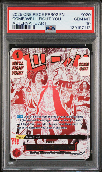 COME/WE'LL FIGHT YOU ALTERNATE ART 2025 ONE PIECE PRB02-PREMIUM BOOSTER -ONE PIECE CARD THE BEST- VOL.2 PSA GEM MT 10