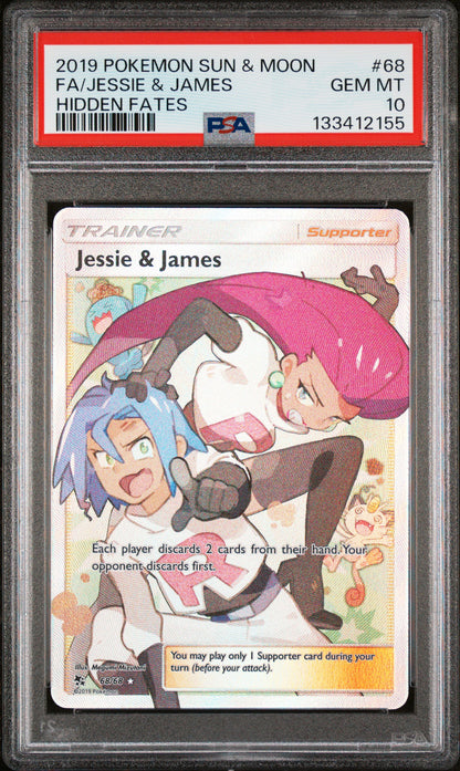 FA/JESSIE & JAMES HIDDEN FATES 2019 POKEMON SUN & MOON HIDDEN FATES PSA GEM MT 10