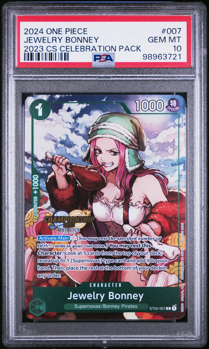 JEWELRY BONNEY 2024 ONE PIECE CHAMPIONSHIP 2023 CELEBRATION PACK PSA GEM MT 10