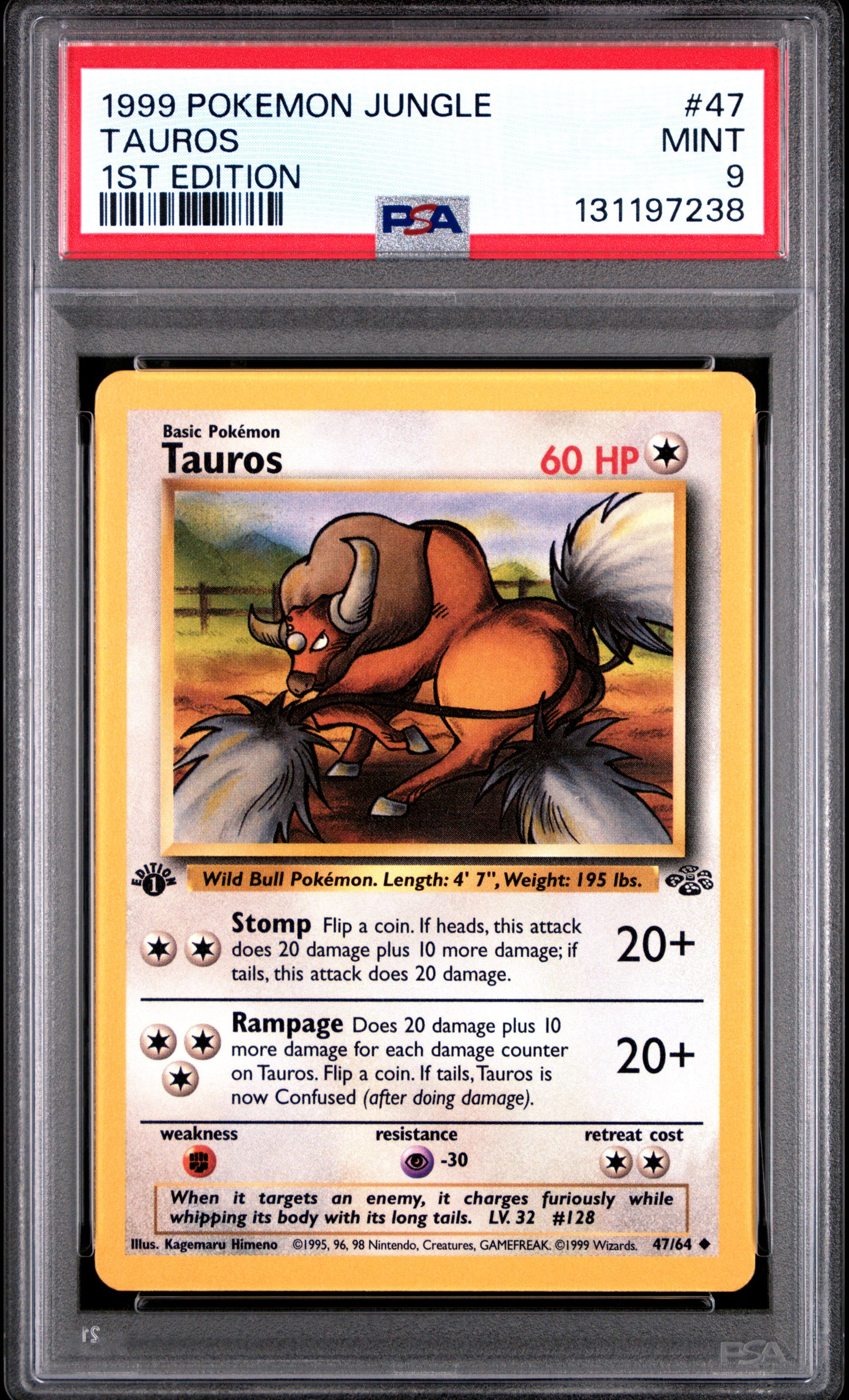 TAUROS 1ST EDITION 1999 POKEMON JUNGLE PSA MINT 9