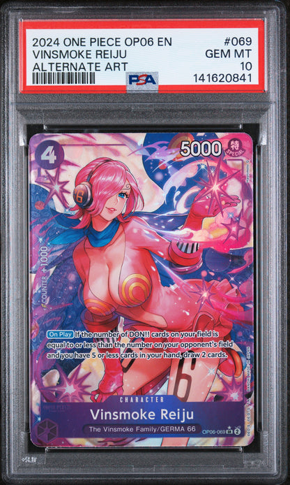 VINSMOKE REIJU ALTERNATE ART 2024 ONE PIECE OP06-WINGS OF THE CAPTAIN PSA GEM MT 10