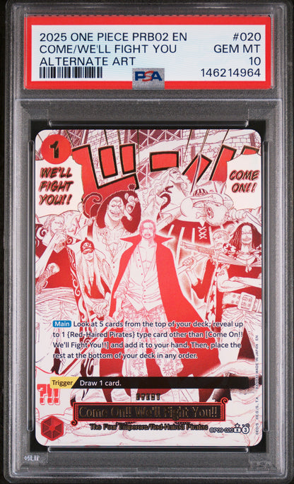 COME/WE'LL FIGHT YOU ALTERNATE ART 2025 ONE PIECE PRB02-PREMIUM BOOSTER -ONE PIECE CARD THE BEST- VOL.2 PSA GEM MT 10