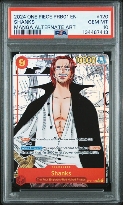 SHANKS MANGA ALTERNATE ART 2024 ONE PIECE PRB01-PREMIUM BOOSTER -ONE PIECE CARD THE BEST- PSA GEM MT 10