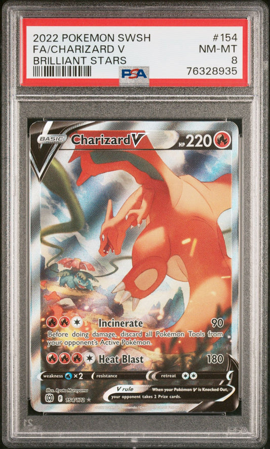 FA/CHARIZARD V BRILLIANT STARS 2022 POKEMON SWORD & SHIELD BRILLIANT STARS PSA NM-MT 8