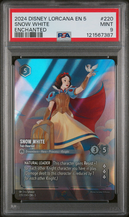 SNOW WHITE ENCHANTED 2024 DISNEY LORCANA EN 5-SHIMMERING SKIES PSA MINT 9