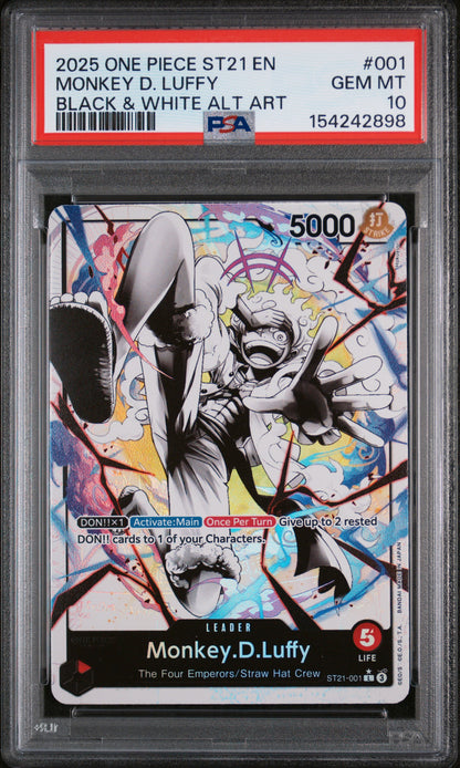 MONKEY D. LUFFY BLACK & WHITE ALT ART 2025 ONE PIECE STARTER DECK ST21-EX GEAR 5 PSA GEM MT 10