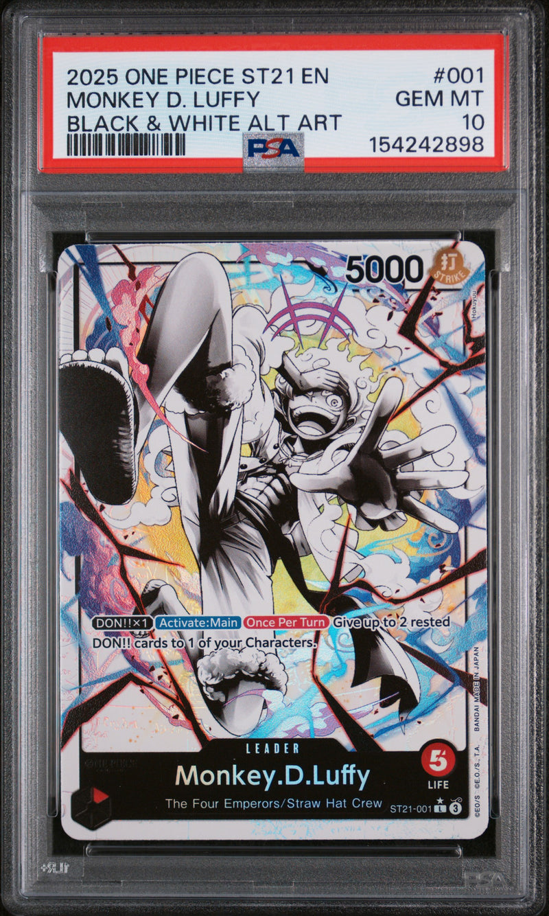 MONKEY D. LUFFY BLACK & WHITE ALT ART 2025 ONE PIECE STARTER DECK ST21-EX GEAR 5 PSA GEM MT 10