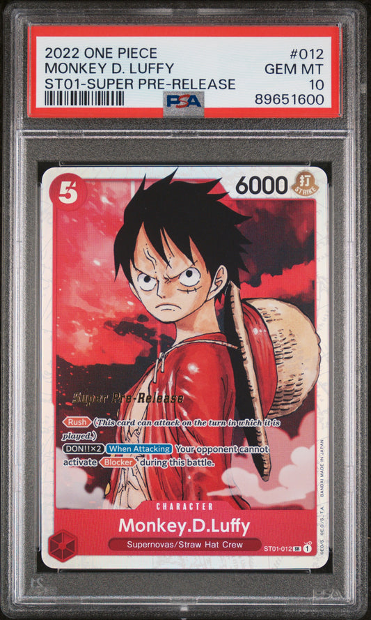 MONKEY D. LUFFY SUPER PRE-RELEASE 2022 ONE PIECE STARTER DECK ST01-STRAW HAT CREW PSA GEM MT 10