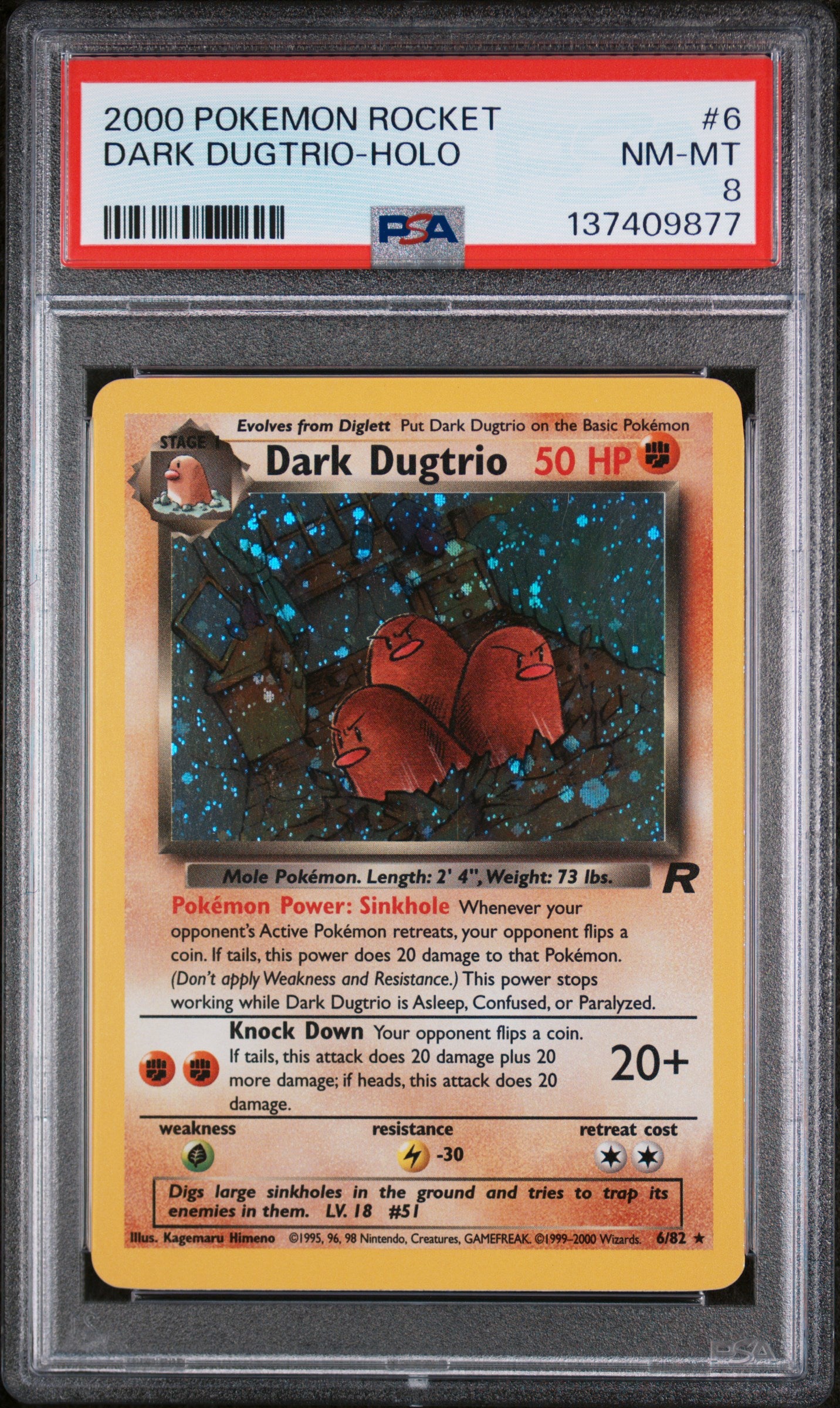 DARK DUGTRIO-HOLO 2000 POKEMON ROCKET PSA NM-MT 8