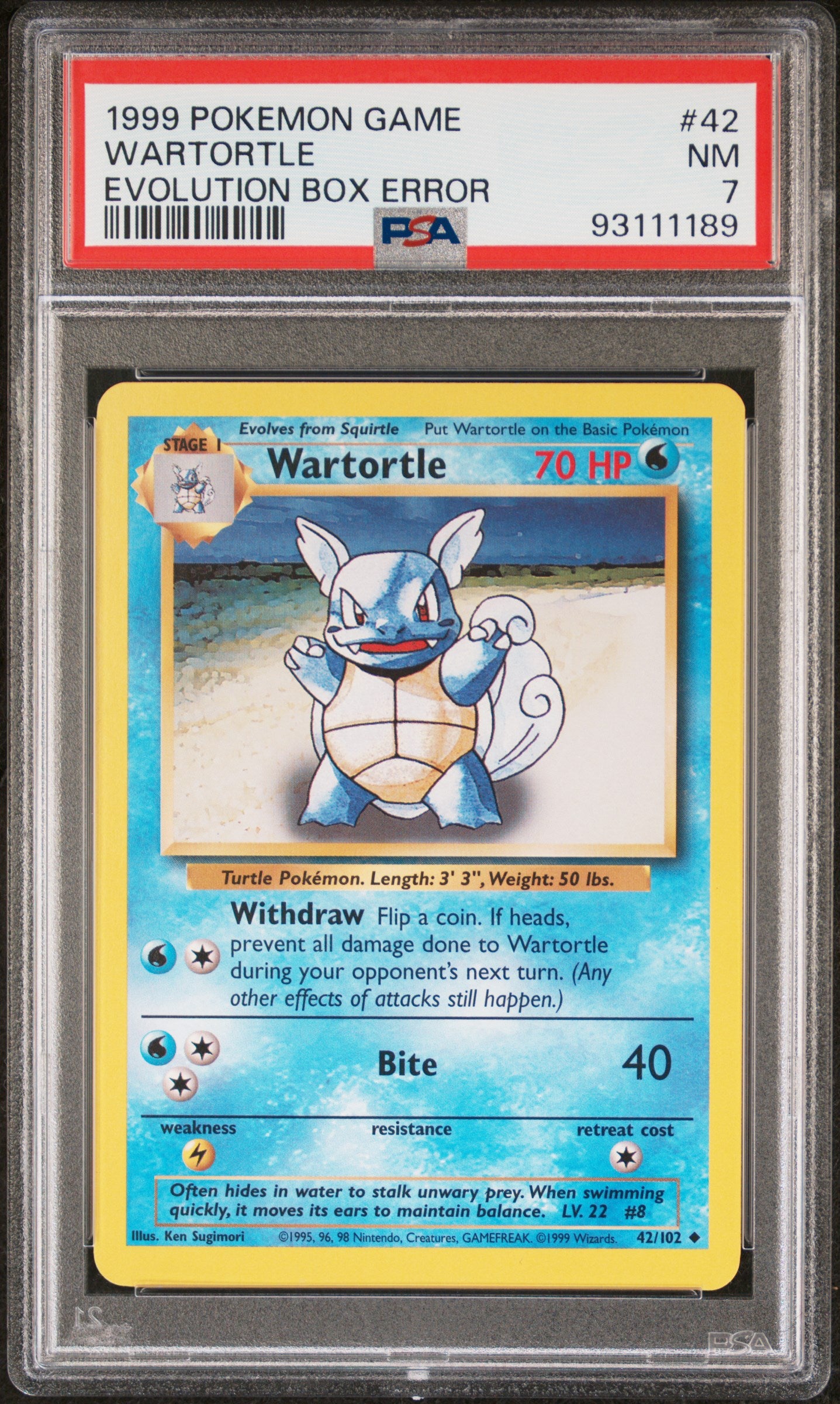 WARTORTLE EVOLUTION BOX ERROR 1999 POKEMON GAME PSA NM 7