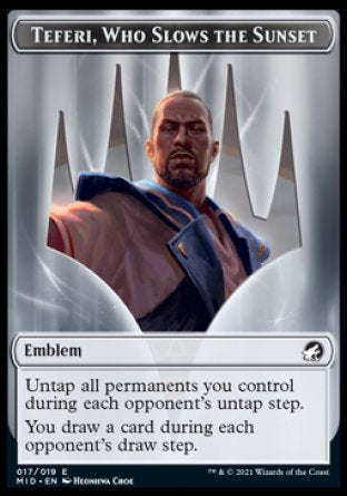 Teferi, Who Slows the Sunset Emblem [Innistrad: Midnight Hunt Tokens]