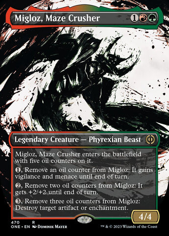 Migloz, Maze Crusher (Borderless Ichor Step-and-Compleat Foil) [Phyrexia: All Will Be One]